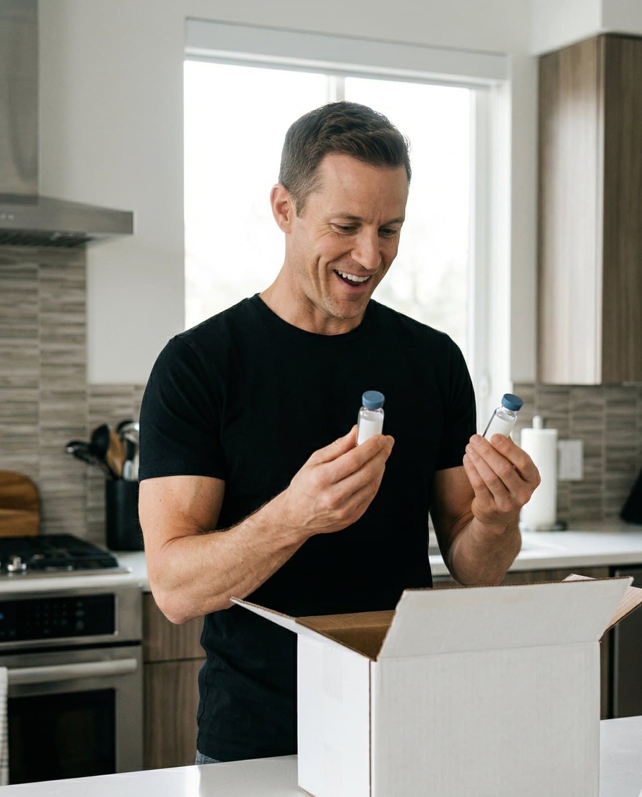 Patient unboxing prescription GLP-1 weight loss medication